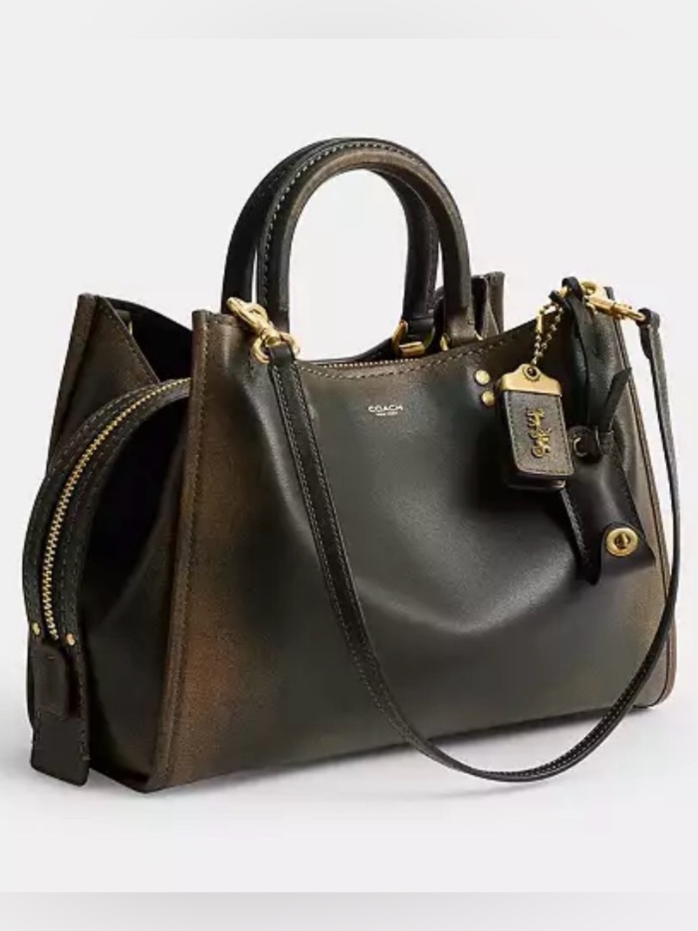 NWT Coach Rogue 31 Bag Loved Leather Brass Green Full Grain Leather CEN42